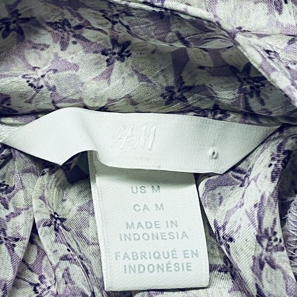 H&M Top Women’s Medium Purple Floral High Neck Long Sleeve Blouse Sheer Everyday - Picture 6 of 6